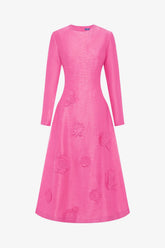 Amira Long Sleeve Petal Midi Dress - Fuchsia
