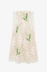 Ana Off-Shoulder Embellished Lace Bustier Midi Dress - Snow Meadow