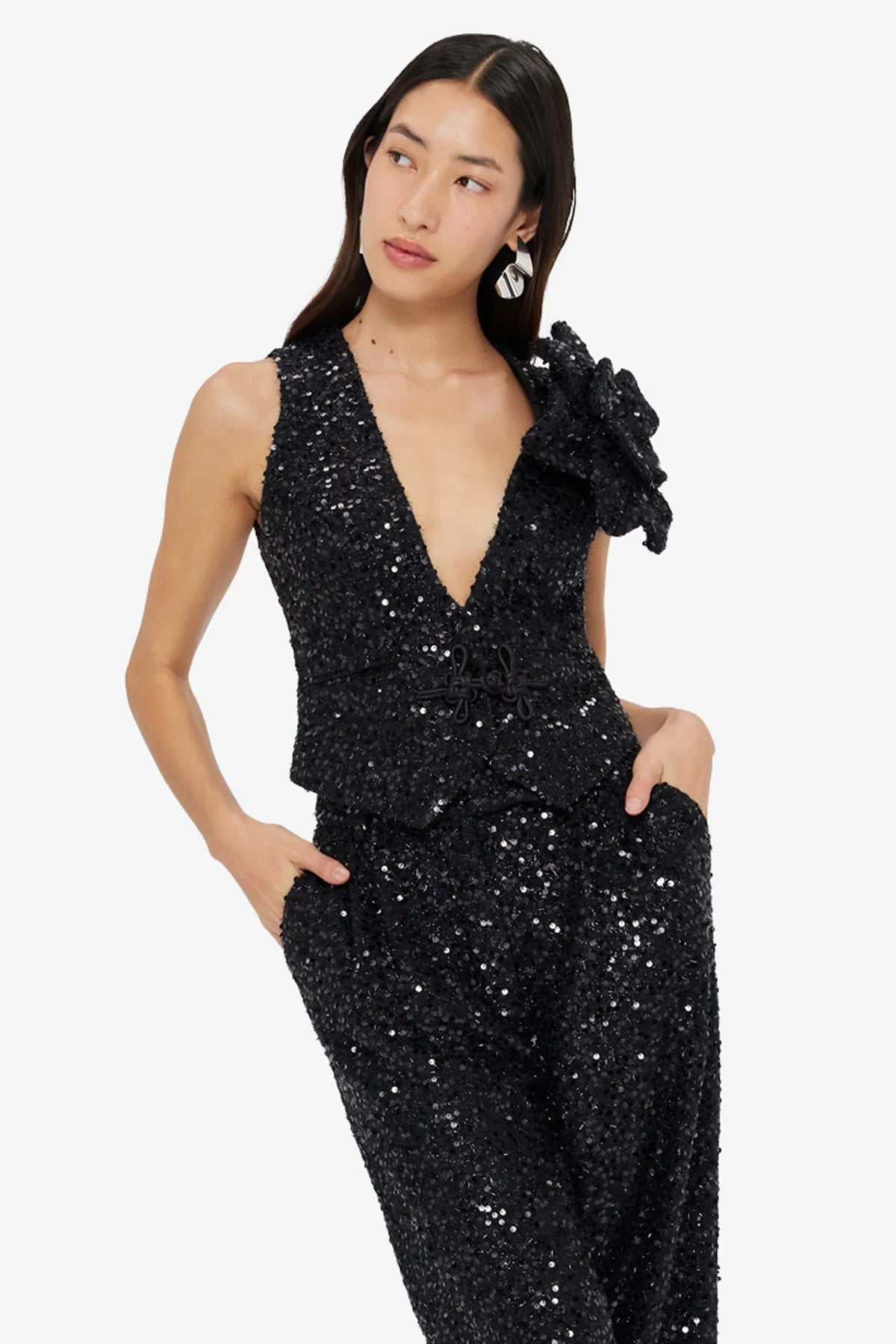 Anna-May Sequin Vest - Onyx